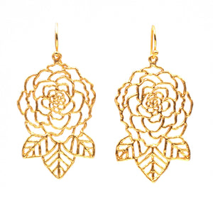 Rose and Leaves Earrings - 24K Gold Plated