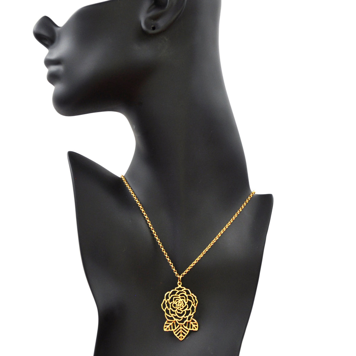 Rose and Leaves Necklace - 24K Gold Plated