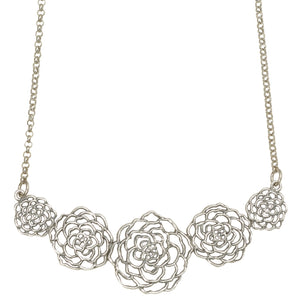 Rose Collar Necklace - Platinum Silver
