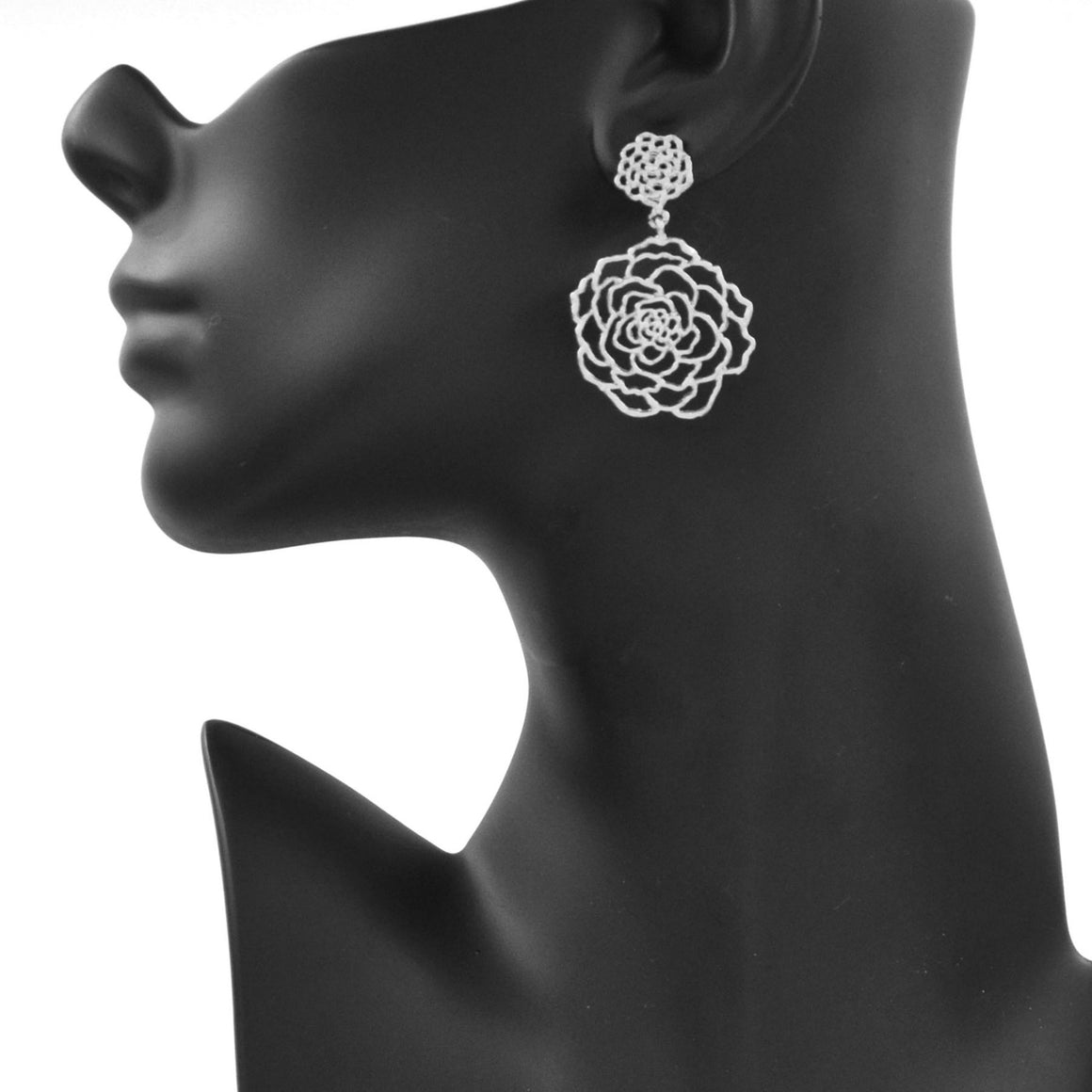 Rose Post Earrings (Large) - Platinum Silver