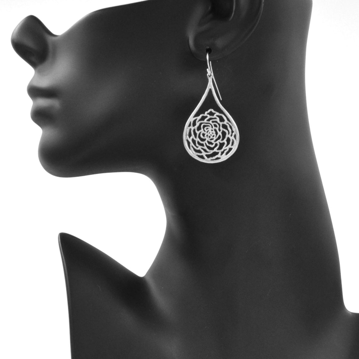 Rose Teardrop Earrings - Platinum Silver