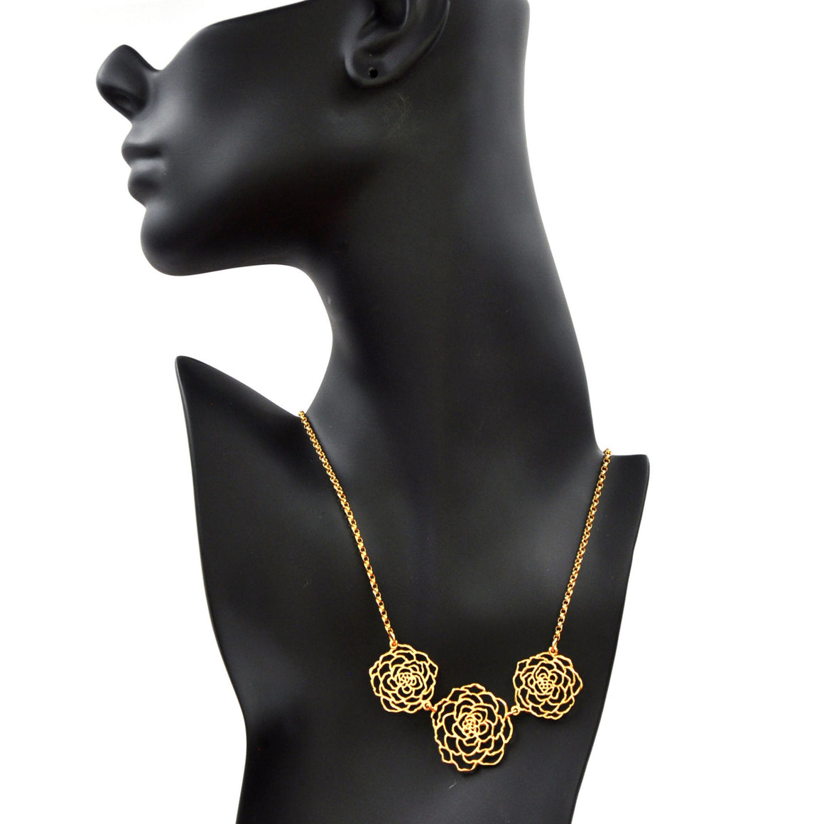 Rose Three Blooms Necklace - 24K Gold Plated