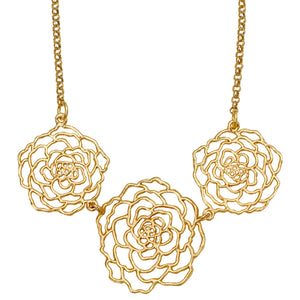 Rose Three Blooms Necklace - 24K Gold Plated